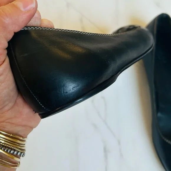 Gucci Vintage Interlocking G Black Leather Ballet Flat Stitching 37 / 6.5 - Picture 10 of 11